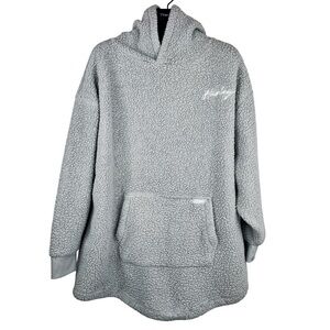 HURLEY Men’s Oversized Grey Fleece Like Hoodie w Front Pocket and Logo Size M-L